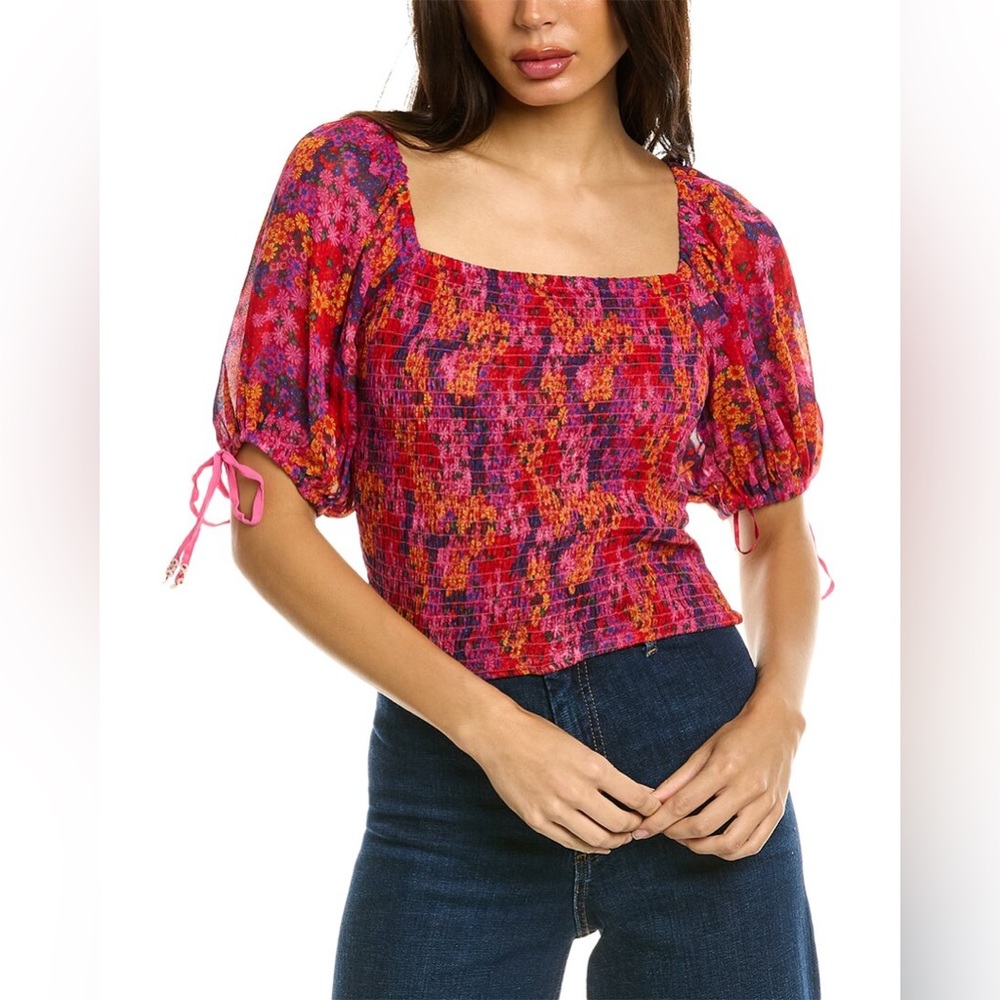 NWT Free People back on top crop top | Smocked Puff Sleeve floral Crop Top